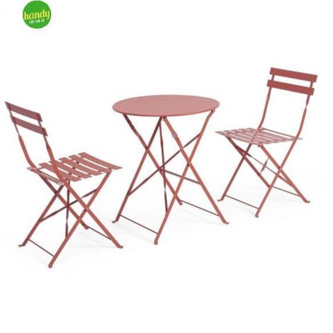 Set tavolo da esterno rotondo 2 sedie da giardino pieghevoli Bistrot YES - Rosso (1/5)