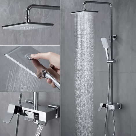 Colonne de Douche - Ensemble de douche - avec 10" Douche de Tête et Douchette - 4 Fonctions - Commutation chaude et froide - Chromé
