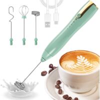 Mélangeur mousseur à lait électrique, BRILLSTEN, batterie rechargeable USB, avec 2 têtes, 3 niveaux de vitesse, idéal pour cappuccino, café au lait, chocolat chaud, œufs, lait, Vert