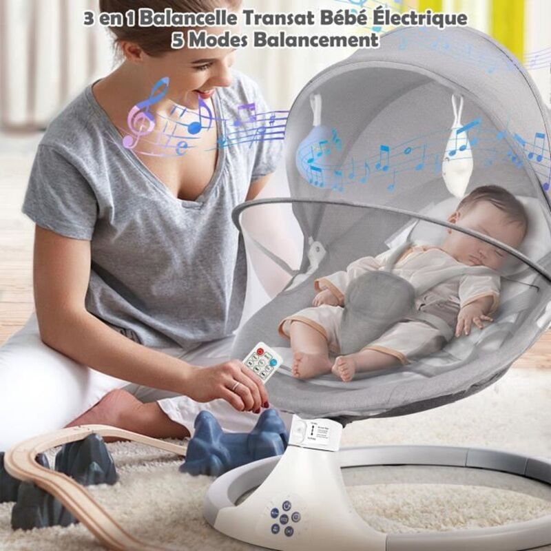 Transat Bébé Électrique Ixdregan Rocker 5 Vitesses Avec Musique Bluetooth - Rose - Jusqu'à 9kg