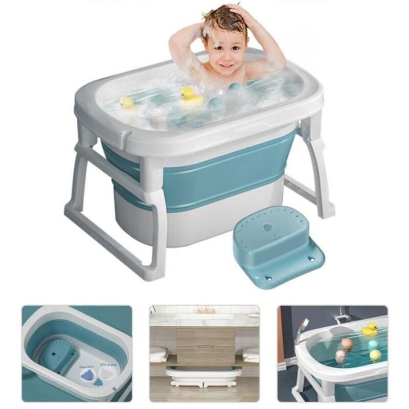 Vlecexs Baignoire Pliable Bébé 0-8 Ans - Portable, Robuste Avec Bouchon Vidange, Beige - Idéale Douche & Jardin