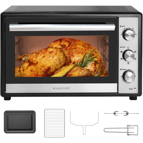 Magicfox – Mini four chaleur tournante 66L – 2200W avec 6 modes – Minuterie 120 min – Température réglable jusqu'à 230°C – Acier laqué noir