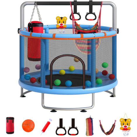 Magicfox – Trampoline Ø150cm avec panier de basket-ball – Charge maximale 150kg – Structure en U pour sécurité – Tapis de saut imperméable