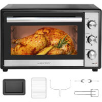 Magicfox – Mini four chaleur tournante 66L – 2200W avec 6 modes – Minuterie 120 min – Température réglable jusqu'à 230°C – Acier laqué noir