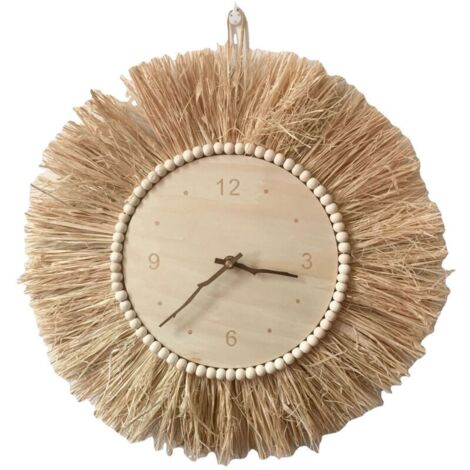 Orologio da parete silenzioso in rafia fatto a mano in stile nordico Ulisem, decorazione da parete per soggiorno e camera da letto