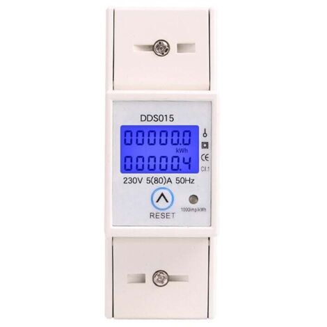 Contatore di energia monofase Ulisem 5-80A 230V 50Hz Contatore di energia monofase LCD retroilluminato, contatore KWh per montaggio su guida DIN DDS015, contatore Watt KWh (230V 5-80A 50Hz) (1/4)