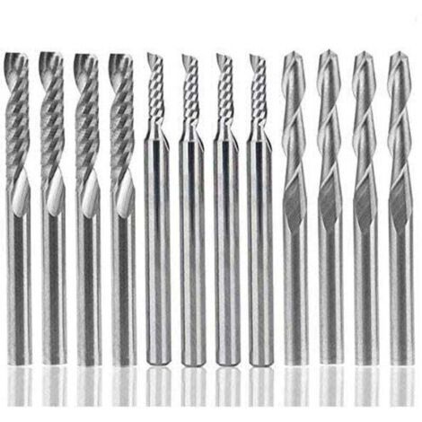 Set di 12 punte per fresa in carburo Ulisem, 4 punte per fresa CNC a doppio flauto da 1/8" + 8 frese a testa singola (2 tipi) per nylon, resina, ABS, acrilico, PVC, MDF, legno (1/4)