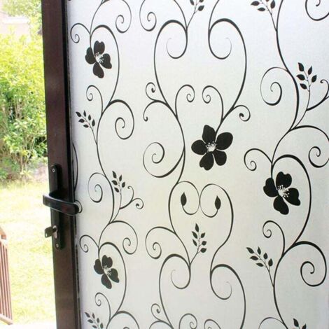 Pellicola decorativa per finestre Ulisem smerigliata con motivo floreale nero - Non adesiva - Senza colla - Pellicola statica anti-UV (90 cm x 200 cm) (1/4)