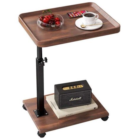 Tavolini Ulisem con ruote, tavolino da caffè, moderno, regolabile in altezza, tavolino laterale, in legno, girevole a 360°, tavolo per laptop per divano, divano, letto, tavolo da divano per soggiorno (1/4)