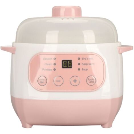 Pentola a cottura lenta Ulisem, pentola a cottura lenta piccola da 200 W e 1 l con pentola interna in ceramica, temperatura e tempo regolabili, mini pentola elettrica automatica in ceramica per zuppa 