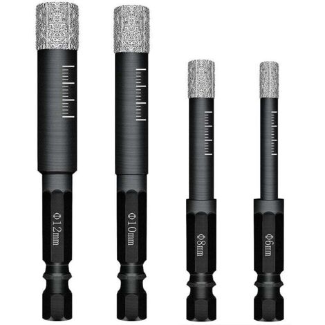 Ulisem 4 pezzi punte diamantate per piastrelle in ceramica, porcellana, vetro e pietra. Punte diamantate professionali per piastrelle in ceramica - 6 mm, 8 mm, 10 mm e 12 mm.