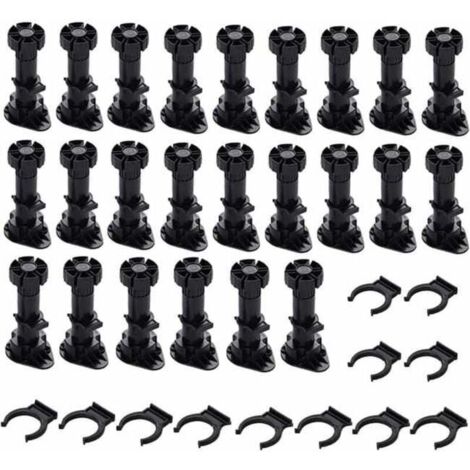 Gambe per mobili in plastica Ulisem24, gambe per mobili, gambe per mobili regolabili (80 mm-100 mm), gambe per mobili in plastica nera (1/4)