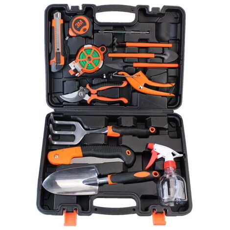 UlisemSet di attrezzi da giardino da 13 pezzi, kit di attrezzi da giardinaggio, utensili manuali per esterni con impugnatura in gomma antiscivolo, comprese forbici da potatura in acciaio inossidabile (1/3)