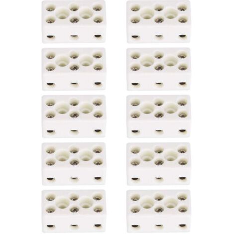Ulisem 10 pezzi morsettiera in ceramica a 3 vie per cavi elettrici, connettori in ceramica per alte temperature, 24 A, 3 posizioni, 8 fori, 33,53 x 17,85 x 15,50 mm (1/4)
