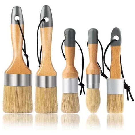 Confezione da 5 pennelli Ulisem per pittura a gesso e cera - per progetti di pittura e ceratura - Setole di cinghiale naturali, manici ergonomici, pennelli per stencil per pittura al latte per mobili (1/4)