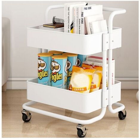 Carrello portaoggetti Ulisem a 2 ripiani, ruote per ufficio, cucina, bagno, soggiorno, bianco (1/4)