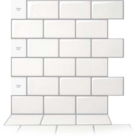 Ulisem10 pezzi Paraschizzi Adesivo per Cucina, Piastrelle Adesive per Pareti Cucina Bagno, Adesivo Cucina, Bianco con Giunto Grigio, 30,5 x 30,5 cm
