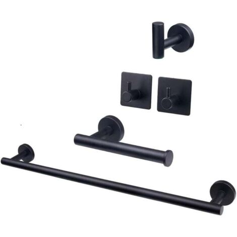 Ulisem - Set di 5 accessori da bagno in acciaio inox SUS304: barra portasciugamani, barra portasciugamani estesa, porta carta igienica, 3 ganci per accappatoio, accessori da bagno