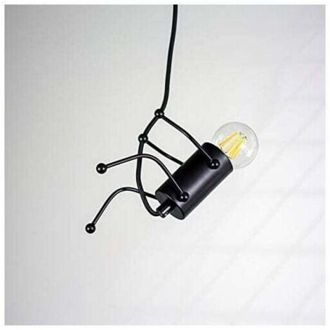 Lampadario artistico creativo con bambola umanoide retrò Ulisem, adatto per cucina, bar, ristorante, caffetteria, illuminazione paesaggistica nera (1/4)