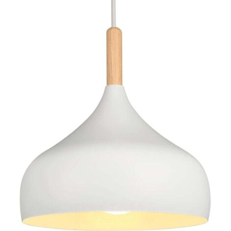 UlisemLustre Suspension Rétro 24CM Suspension Luminaire Moderne Style Scandinave Forme de Goutte Plafonnier E27 Métal Bois Lampe Suspension pour Chambre Salle à Manger Cuisine Salon (1 Pack Blanc) [Cl