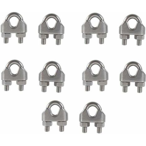 Morsetti per cavi M8 con bullone a forma di U, clip per cavi in acciaio inossidabile 304, clip per cavi metallici a sella per stendibiancheria da esterno, 10 pezzi (1/4)
