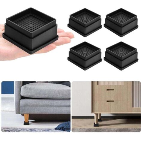 Set di 4 rialzi per mobili, gamba del letto regolabile in altezza di 1 pollice, struttura del letto quadrata impilabile, antiscivolo, rialzo per letto adatto per mobili, tavoli, sedie, divani (nero) (1/4)