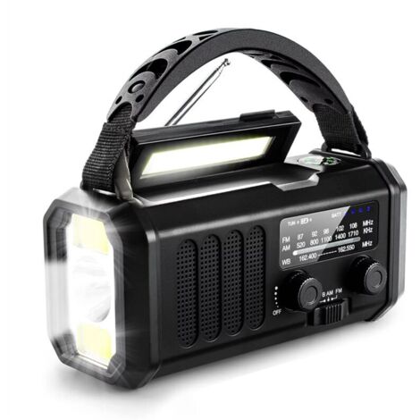 Radio meteorologica FM/AM di emergenza, manovella portatile, torcia elettrica, 10000 mAh alimentata a energia solare per campeggio all'aperto (1/4)
