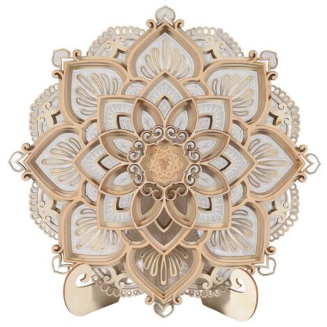 Moderna luce notturna a LED da parete con porte USB, design decorativo mandala, illuminazione in legno e MDF sospesa (1/4)