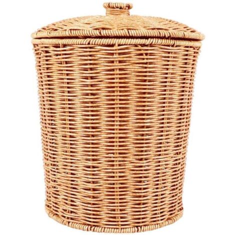 Cestino portaoggetti in vimini naturale con coperchio, cestino decorativo rotondo