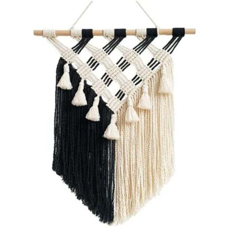 Arazzo da parete bohémien, arazzo geometrico bianco e nero, tessuto a mano, decorazione per appartamento e dormitorio.