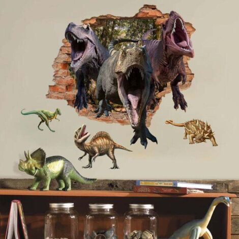 Adesivi murali 3D con dinosauri della giungla per bambini, adesivi murali 3D con dinosauri per ragazzi, decorazioni murali per camerette di ragazzi, camerette per bambini, camerette per neonati e asil