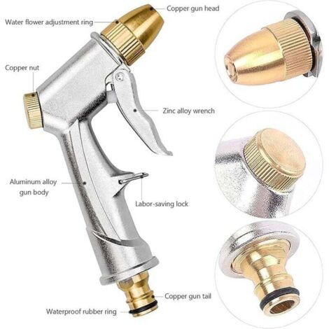 Pistola Ad Acqua Da Giardino Con 4 Modalità Di Irrigazione - Ugello Regolabile In Ottone E ABS - Lunga Portata 15m - Per Lavare Auto, Innaffiare Piante E Doccia Animali - Colore Blu
