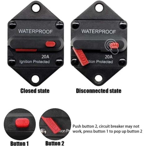 Interruttore Automatico Reset Fusibile Impermeabile 30-150A DC12V-48V Per Auto Barca Camper - IP67