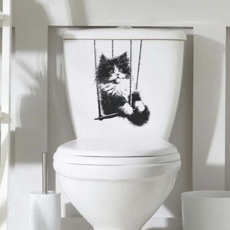 Adesivi per coperchio del water oscillante a forma di gatto nero, 3 pezzi, divertenti adesivi in PVC impermeabili per il sedile del water, da parete (1/4)