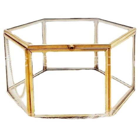 Scatola portagioielli in vetro vintage, espositore per gioielli geometrici in oro (piccolo) (1/3)