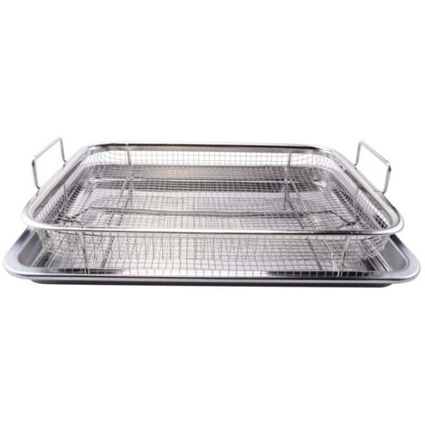 Cestello per friggitrice ad aria, vassoio e teglia in acciaio inox, frittura al forno di lusso, set da 2 pezzi, griglia (1/4)