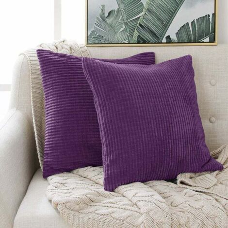 Set di 2 federe per cuscini in velluto viola chiaro 45x45 cm per soggiorno. Federa decorativa per cuscino.
