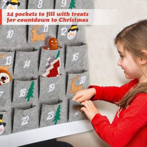 Calendario Dell'Avvento In Feltro Natalizio Grigio - XXL 145 Cm, 24 Tasche Numerate, Riutilizzabile, Con Corda Per Appendere A Parete O Porta - 5