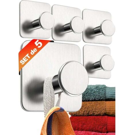Ganci portasciugamani, portasciugamani senza foratura, set da 5 - Ganci portasciugamani moderni per il bagno - Gancio adesivo da parete in acciaio inox, 4,5 x 4,5 cm (1/4)
