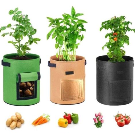 sacchi per la coltivazione di patate, sacchi per la coltivazione da 7 galloni, sacchi per piante da finestra in tessuto non tessuto con manici per patate, fragole, pomodori, fiori, patio, giardino, ba (1/4)