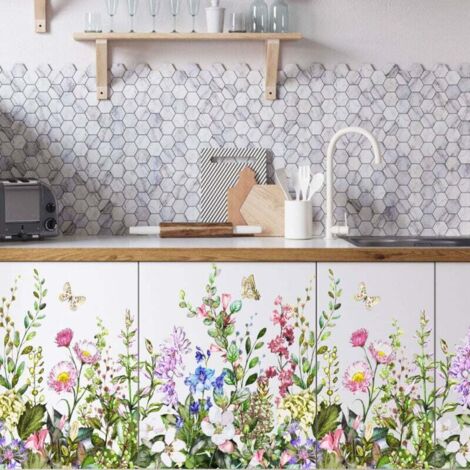 Adesivi murali con fiori, adesivi murali con farfalle volanti, adesivi murali con foglie verdi fresche e fiori da giardino, decorazioni artistiche fai da te con piante per camera da letto, cameretta d
