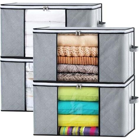 Set di 4 contenitori portaoggetti sottoletto, grande contenitore in tessuto non tessuto con maniglia per riporre piumoni, vestiti, trapunte, coperte, cuscini, giocattoli, 60 x 40 x 35 cm (1/4)