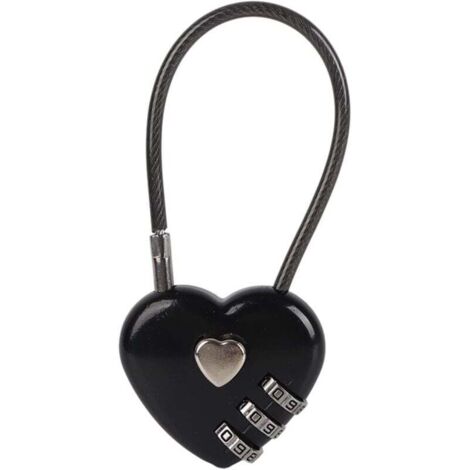 Lucchetto portatile a combinazione a 3 cifre, lucchetto resistente a forma di cuore per coppie, portagioie da corridoio per bagagli con zaino (nero) (1/4)