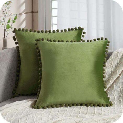 Set di 2 fodere per cuscini decorativi natalizi moderni per soggiorno, divano e sedia da ufficio, quadrate, morbide, in velluto bifacciale (45x45 cm, verde oliva)