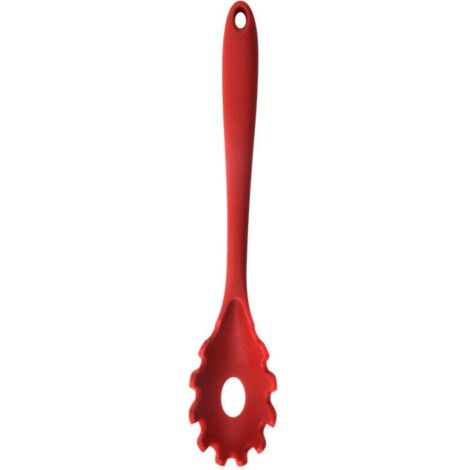 Cucchiaio per pasta da cucina, cucchiaio per pasta gustoso con erogatore forato e manico morbido (nero e rosso 21,3 x 3,5 cm), cucchiaio per pasta per cucinare le tagliatelle (1/4)