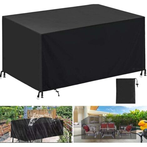 Telo copritavolo da giardino rettangolare, telo protettivo per mobili, telo impermeabile e resistente ai raggi UV per mobili da giardino, telo copritavolo da esterno (nero, 21313272 cm 420D) (1/4)
