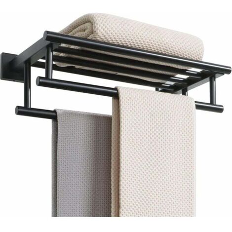 Portasciugamani, portasciugamani grande con doppia barra portasciugamani per bagno e WC, portasciugamani da parete da 40 cm in acciaio inox SUS 304, nero opaco (1/4)