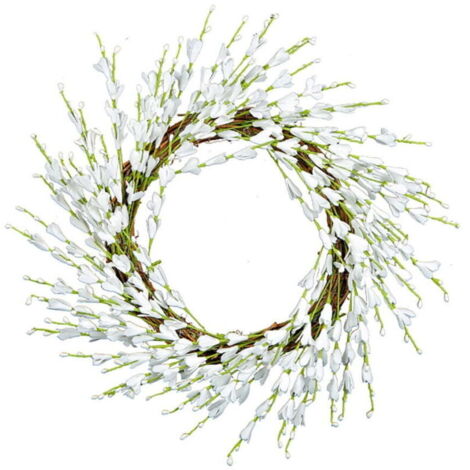 Vtizikl Couronne de porte en forsythia, 40 cm, style champêtre, ornée de grappes de fleurs, idéale pour la porte d'entrée, un mur, les fêtes et Noël. Décoration intérieure (1/4)