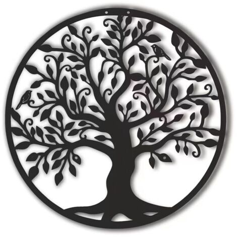 Vtizikl Arbre De Vie En Métal Décoration Murale Silhouette Art Pour Cadeau Intérieur Cadeau Extérieur Jardin Maison Décoration (Noir, 40x40cm) (1/4)