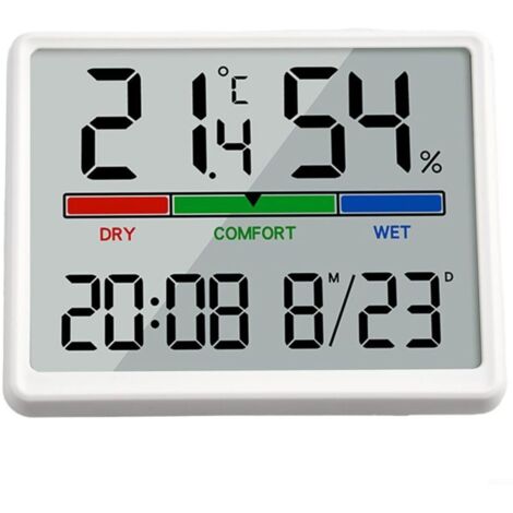 Vtizikl Horloge murale numérique avec grand écran LCD – Heure, date, température et humidité – Fonctionne sur piles, utilisation murale et sur table (1/4)